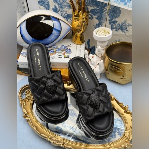 🆕 KURT GEIGER LONDON 🧿 NWOB Kensington Slip On Sandal, Black Sz 37 US 7 - Picture 3 of 13